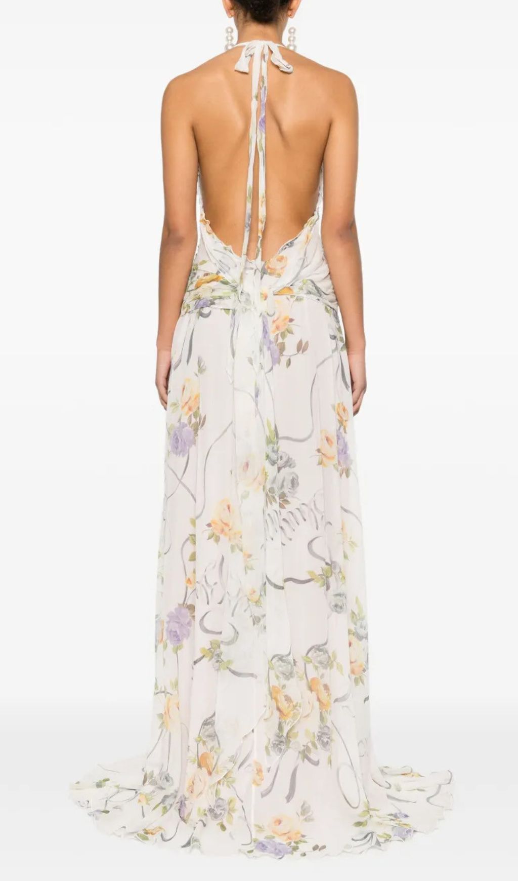 Florine Floral Halter Ruffle Maxi Dress Flowering Girl