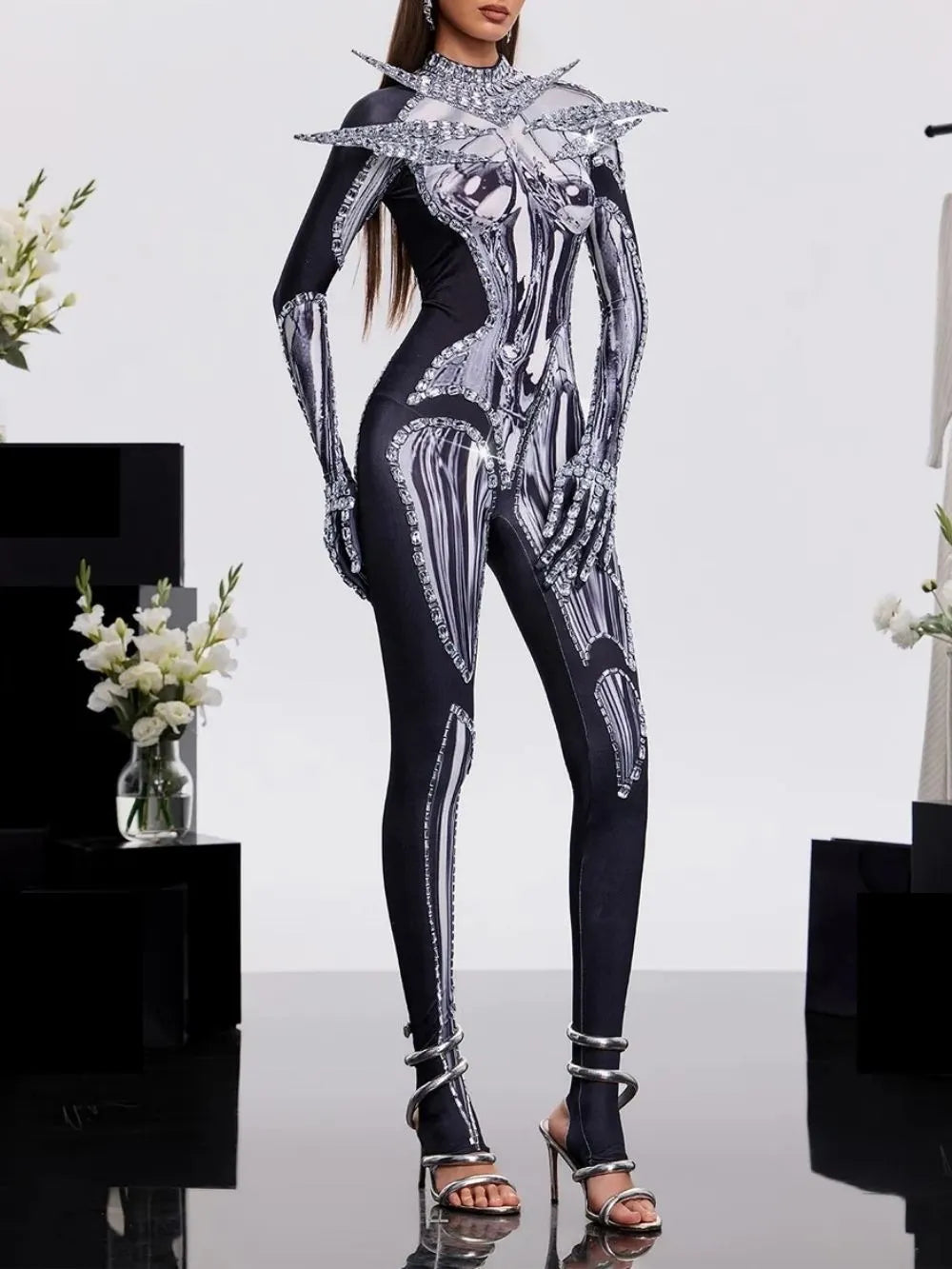 Prynex Long Sleeve Crystal Jumpsuit Flowering Girl