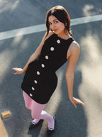 Marlyn Black Sleeveless Flower Bandage Mini Dress Flowering Girl