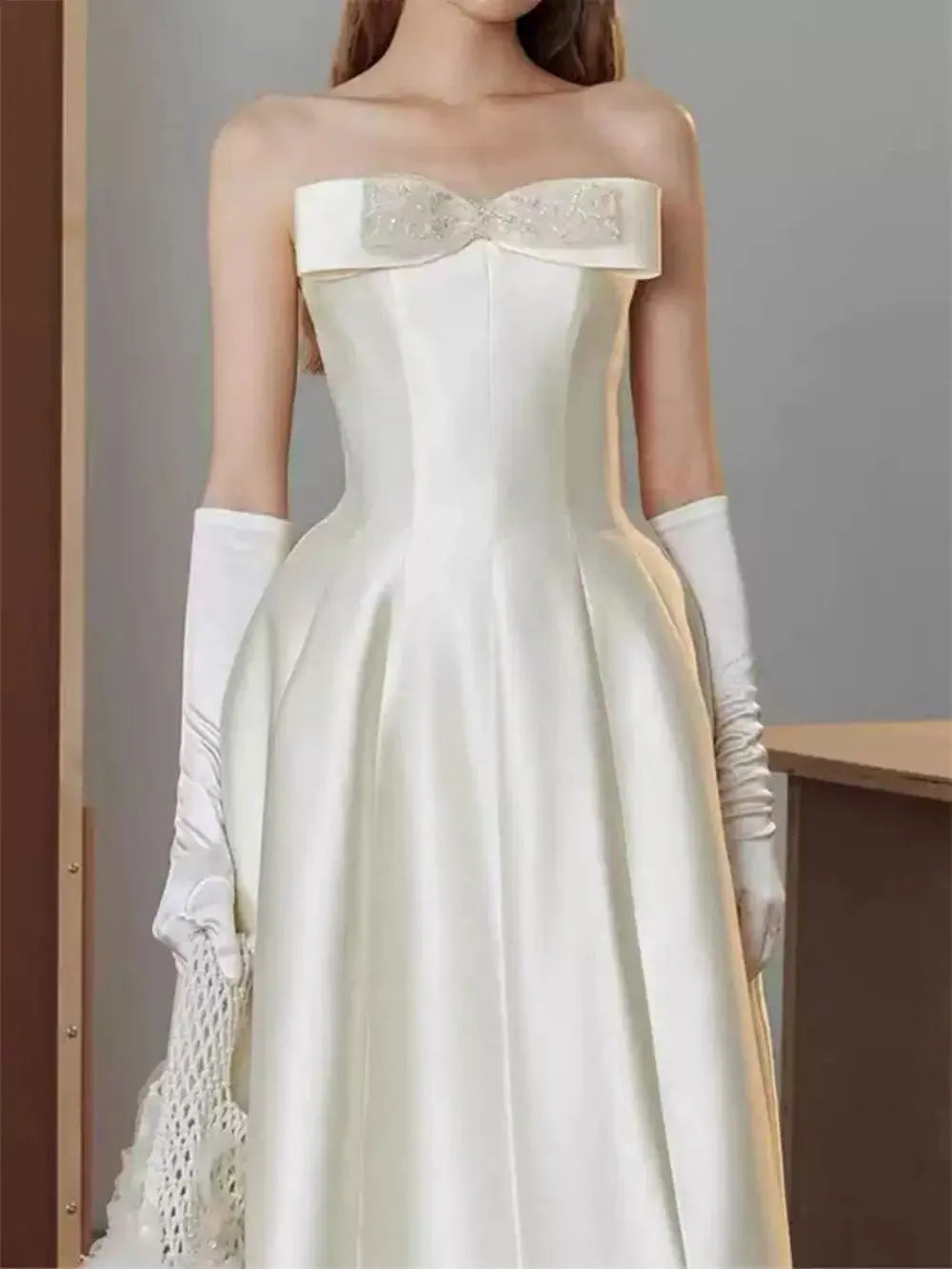 Makalia White Strapless Bow Midi Dress Flowering Girl