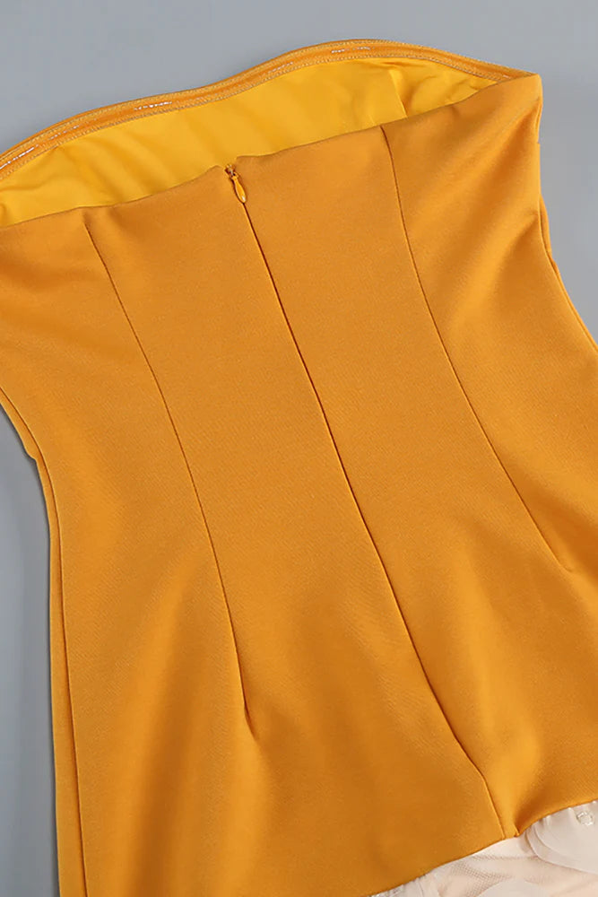 Nodin Strapless Dot Mesh Maxi Dress In Orange Flowering Girl