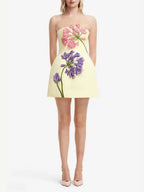 Michal Yellow Strapless Flower Mini Dress Flowering Girl