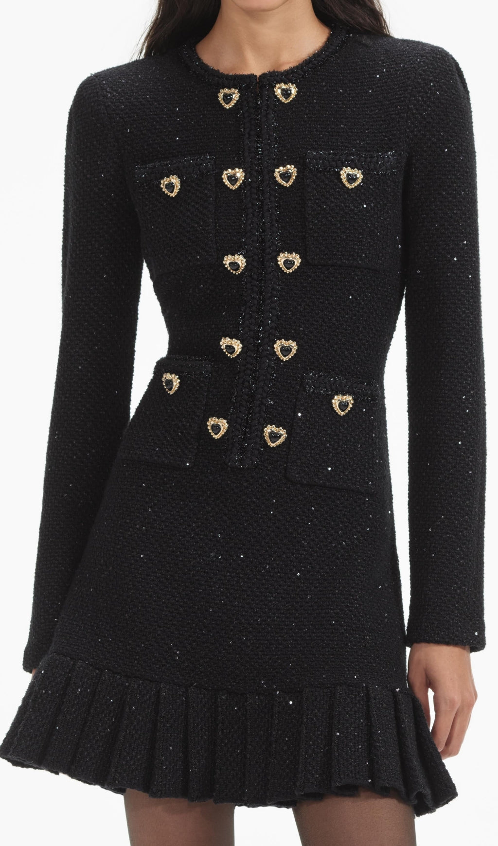 Black Buttoned Long Sleeve Knit Mini Dress Flowering Girl