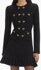 Black Buttoned Long Sleeve Knit Mini Dress Flowering Girl