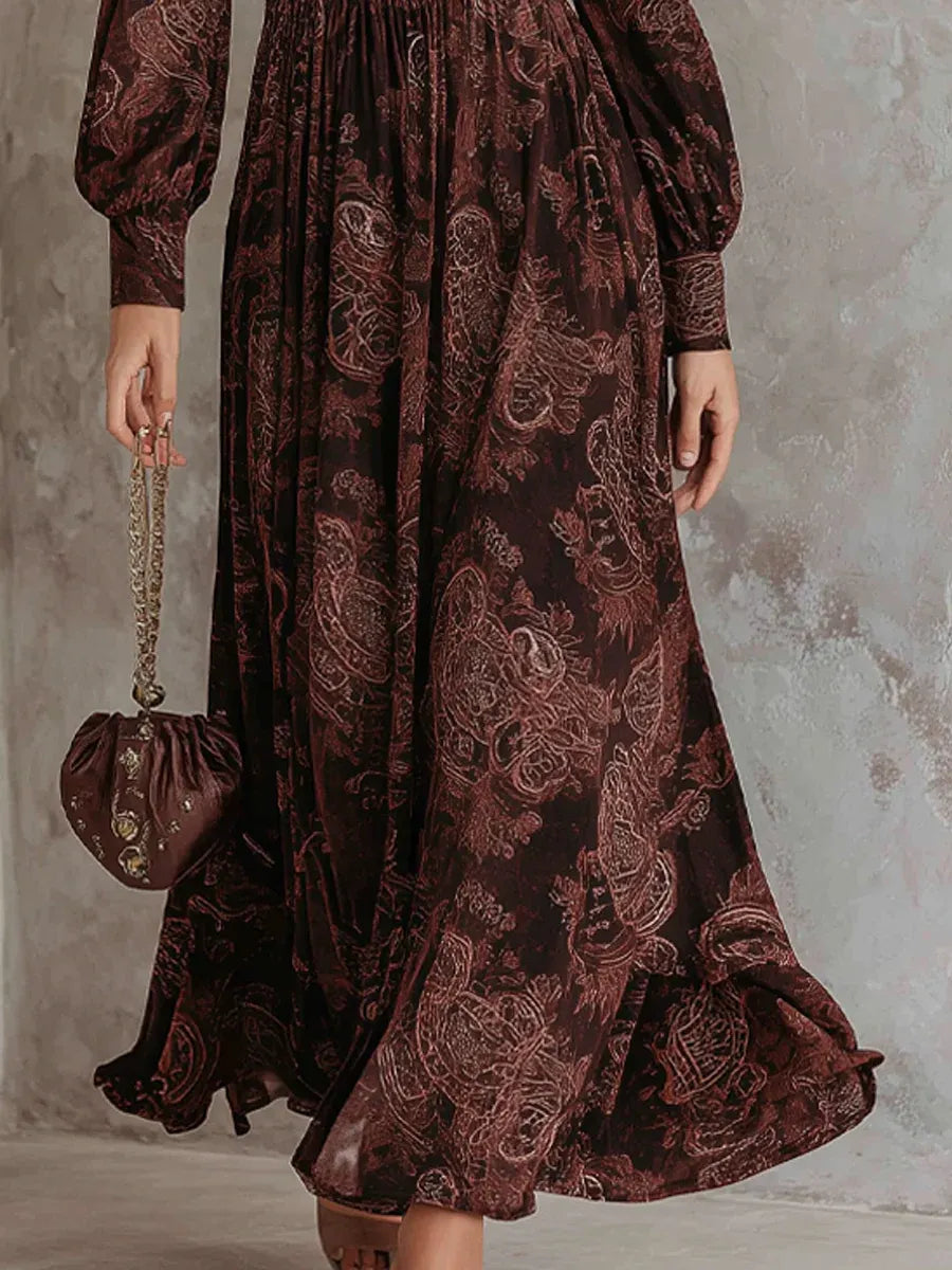 Brown Paisley Zippered Waist Maxi Dress Flowering Girl
