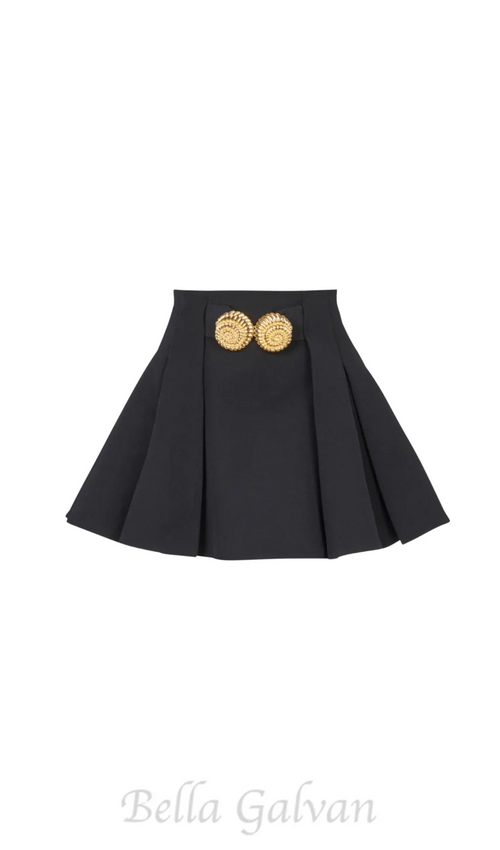 Asina Gold Buttoned Mini Skirt in Black Flowering Girl