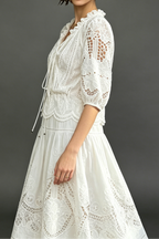 White Eyelet Lace Tiered Maxi Dress With Puff Sleeves Flowering Girl