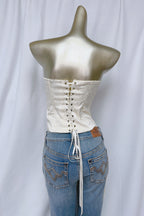 Brocade Satin Strapless Corset Top in white Flowering Girl