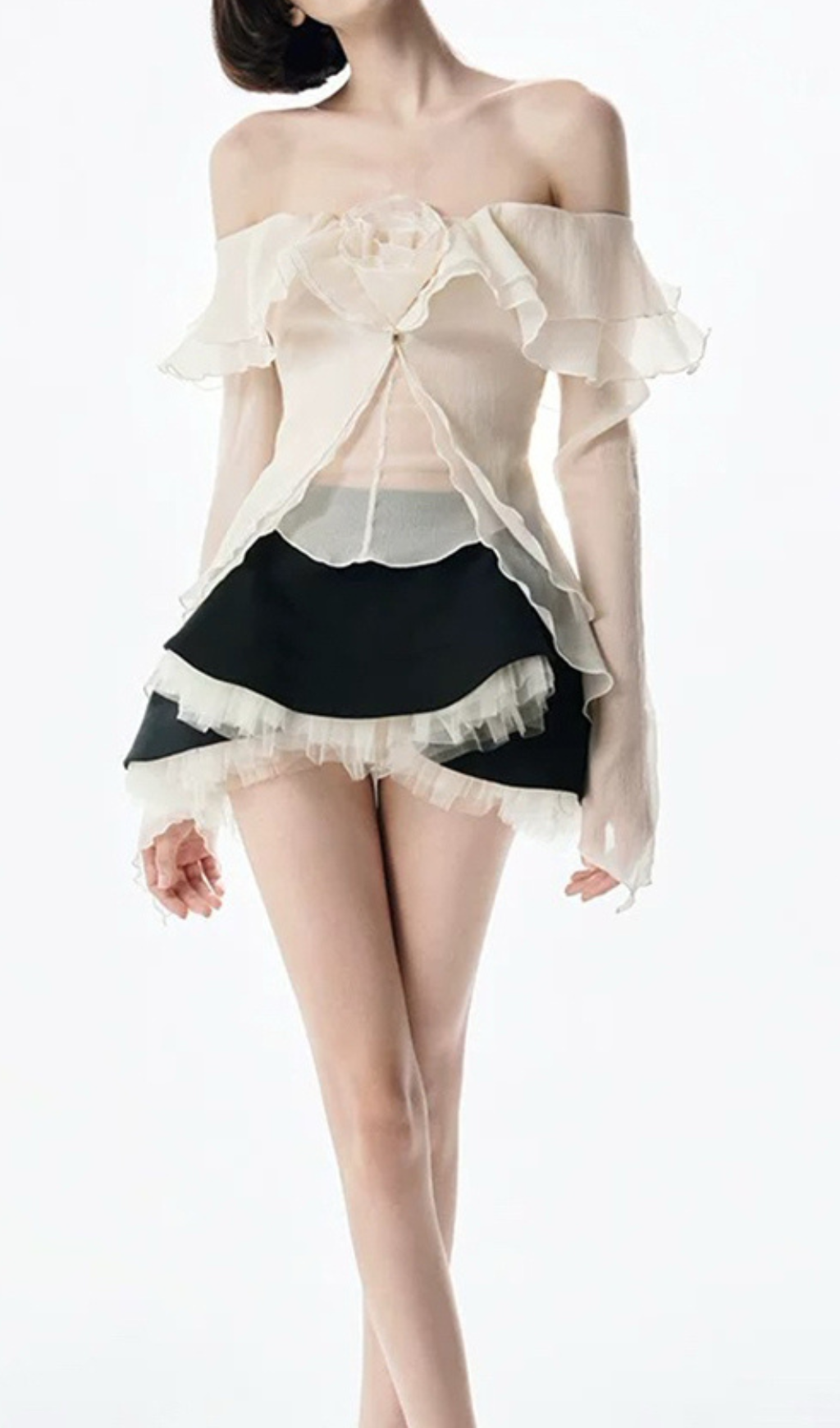 Gera Off-Shoulder Mesh Top & Mini Skirt Set Flowering Girl