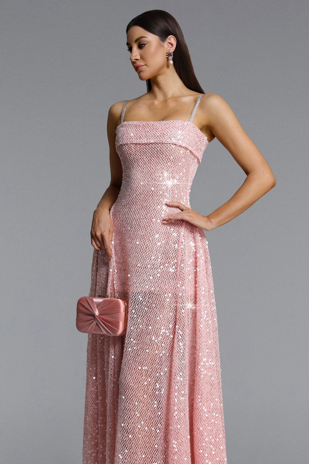 Poly Pink Sleeveless Sequin Maxi Dress Flowering Girl