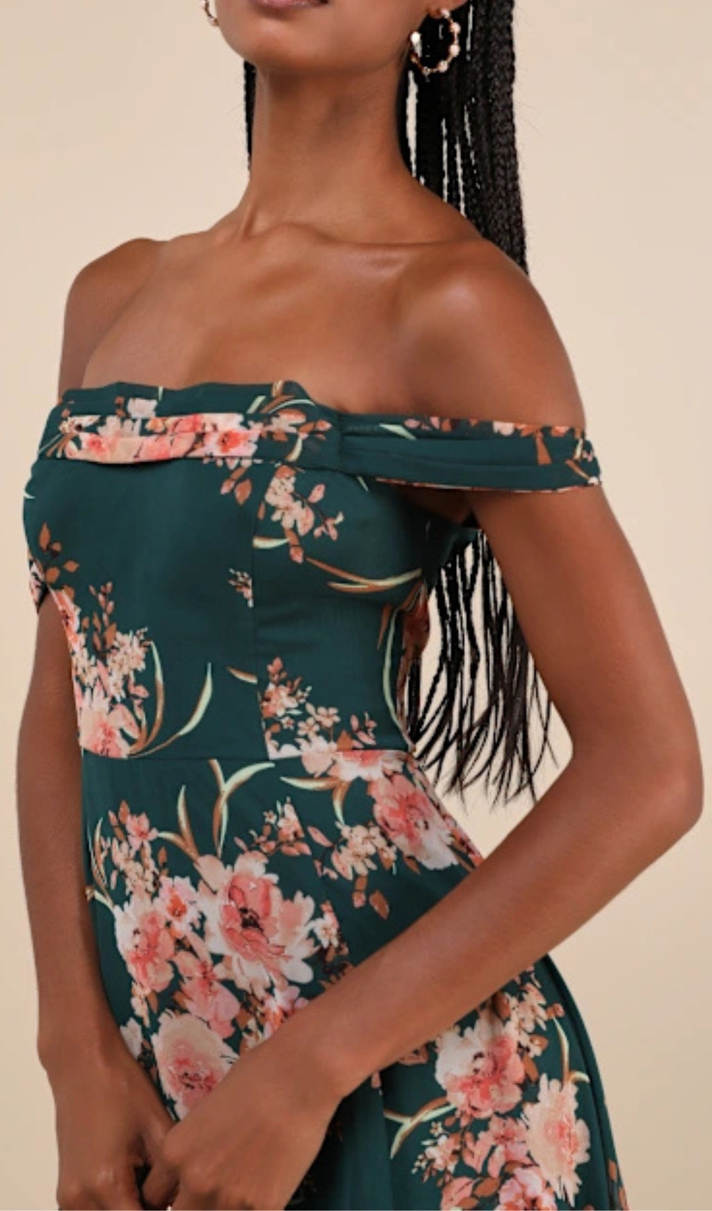 Emerald Green Floral Off-The-Shoulder Maxi Dress Flowering Girl