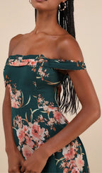 Emerald Green Floral Off-The-Shoulder Maxi Dress Flowering Girl