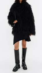 Short Black Fur Coat Flowering Girl