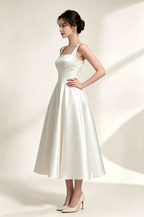 Minimalist Spaghetti Strap Midi Dress - Off-White Flowering Girl