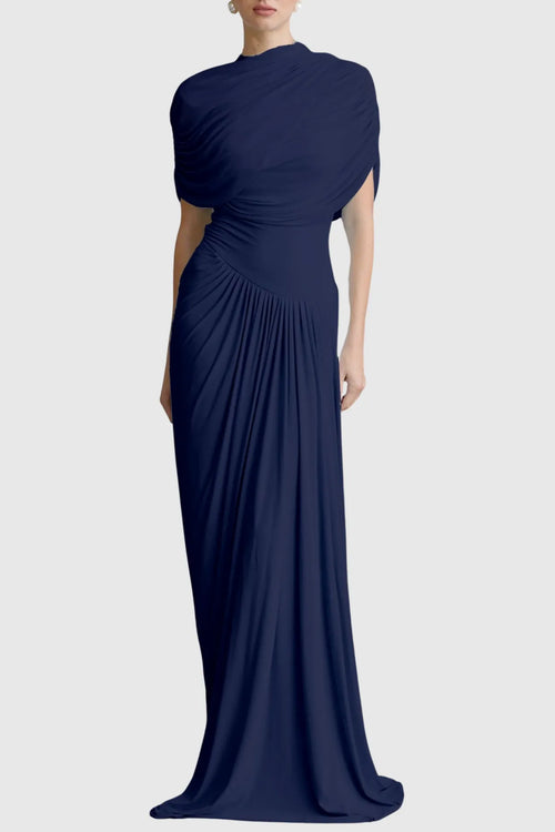 Aakifa Asymmetric Draped Maxi Dress in Navy blue Flowering Girl