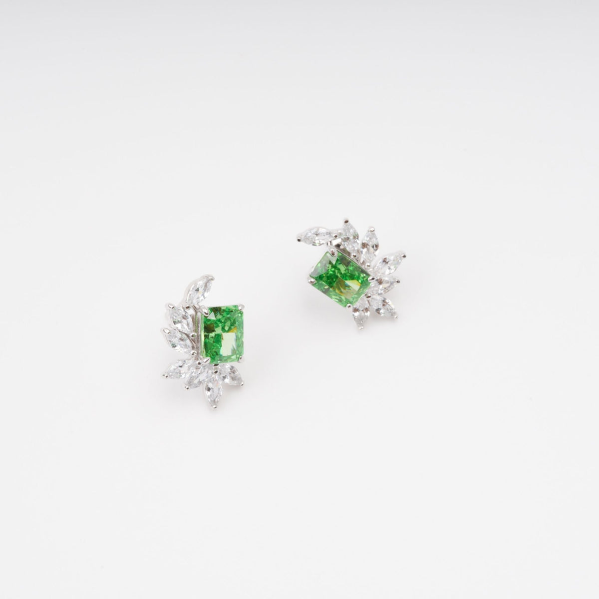 Meris Green Rectangular Gemstone Sterling Silver Earrings Flowering Girl