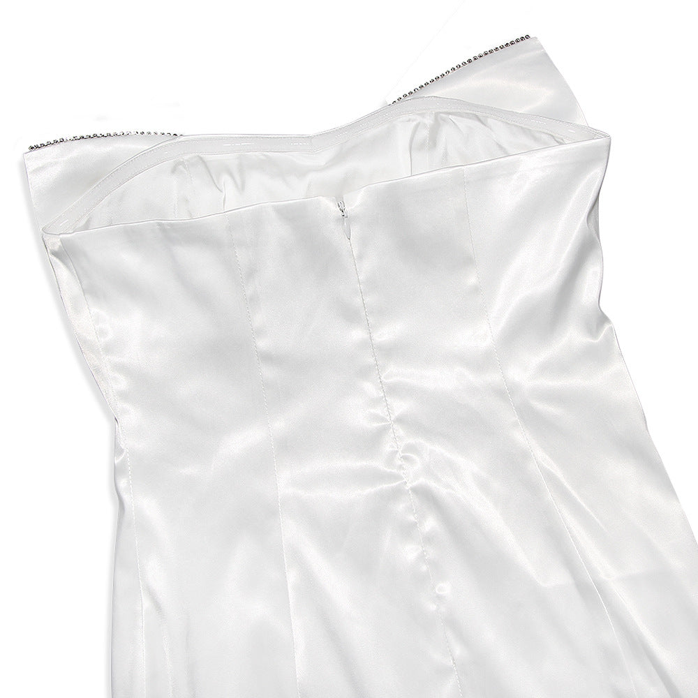 SATIN CRYSTAL EMBELLISHED BOW DRESS IN WHITE Flowering Girl