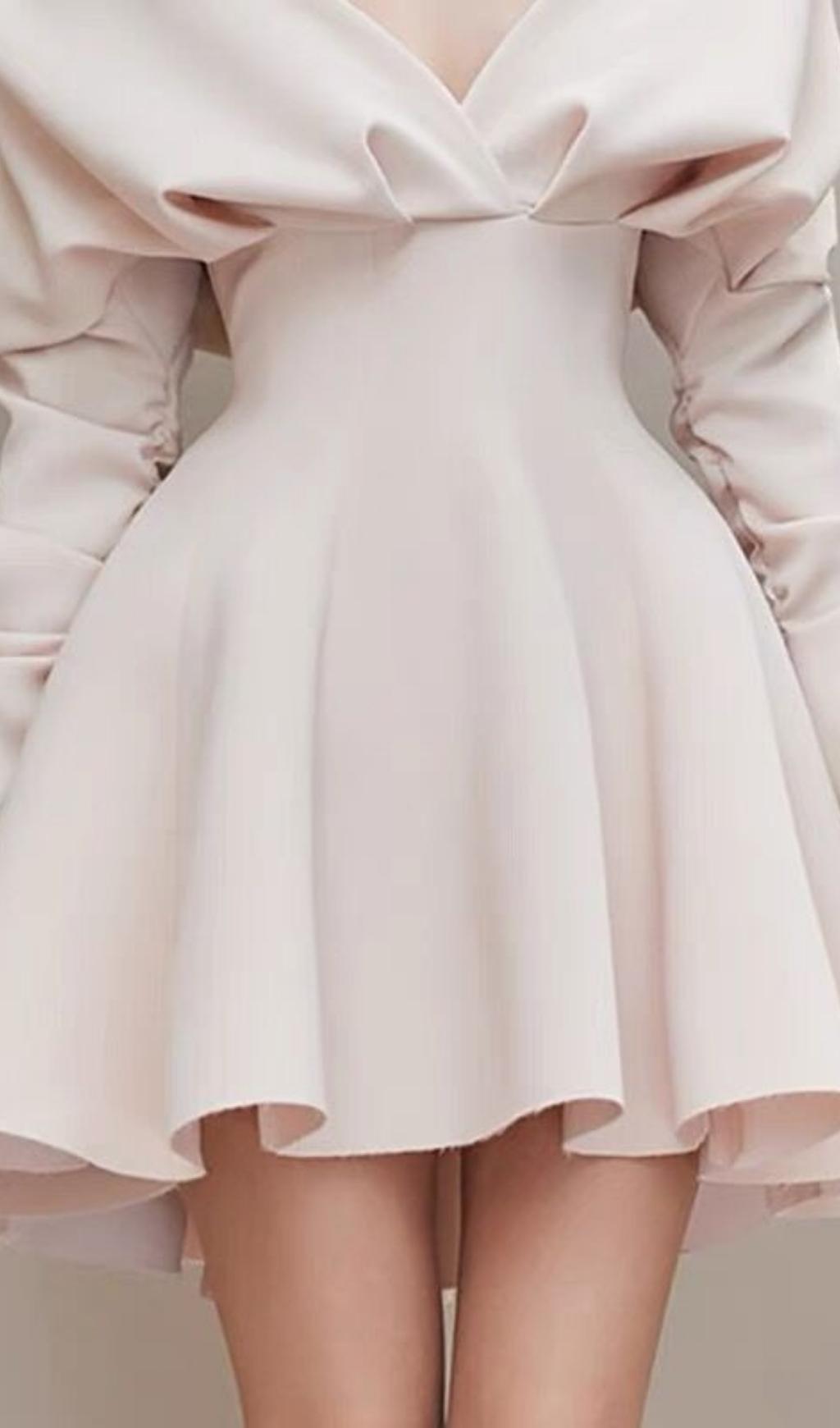 V-Neck Long-Sleeved A-Line Suspender Dress
