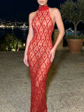 Crystal Sequin Mesh Maxi Dress Red Flowering Girl