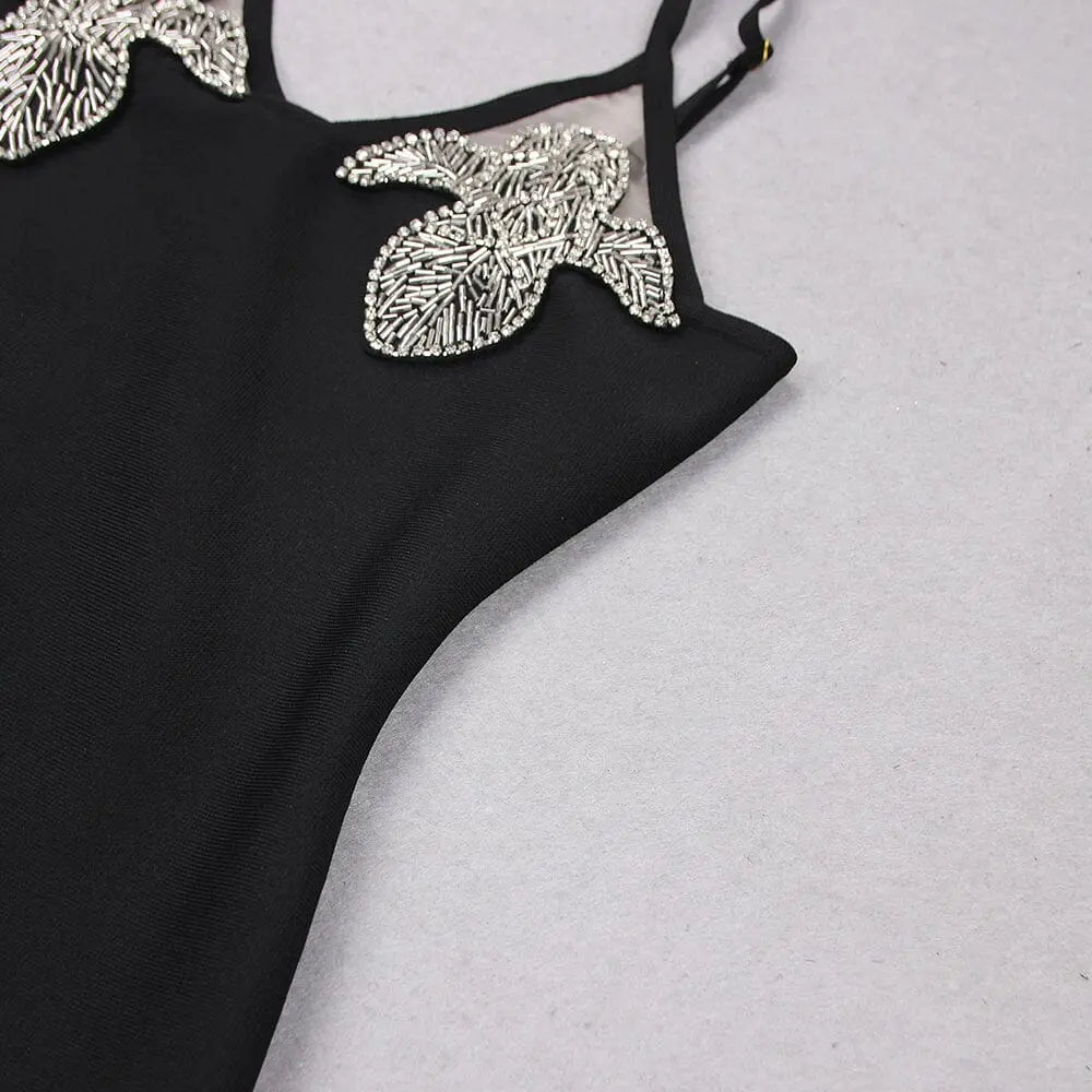 Crystal Iris Embroidery Mini Dress In Black Flowering Girl