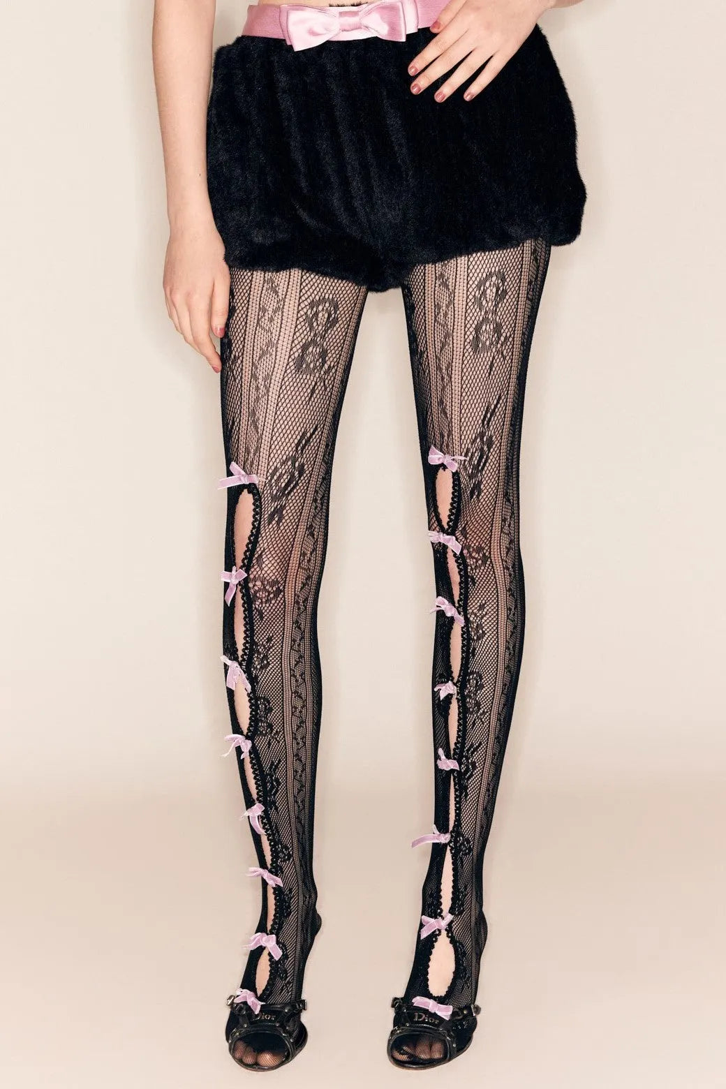 Yara Bowknot Fishnet Stockings - Black Flowering Girl