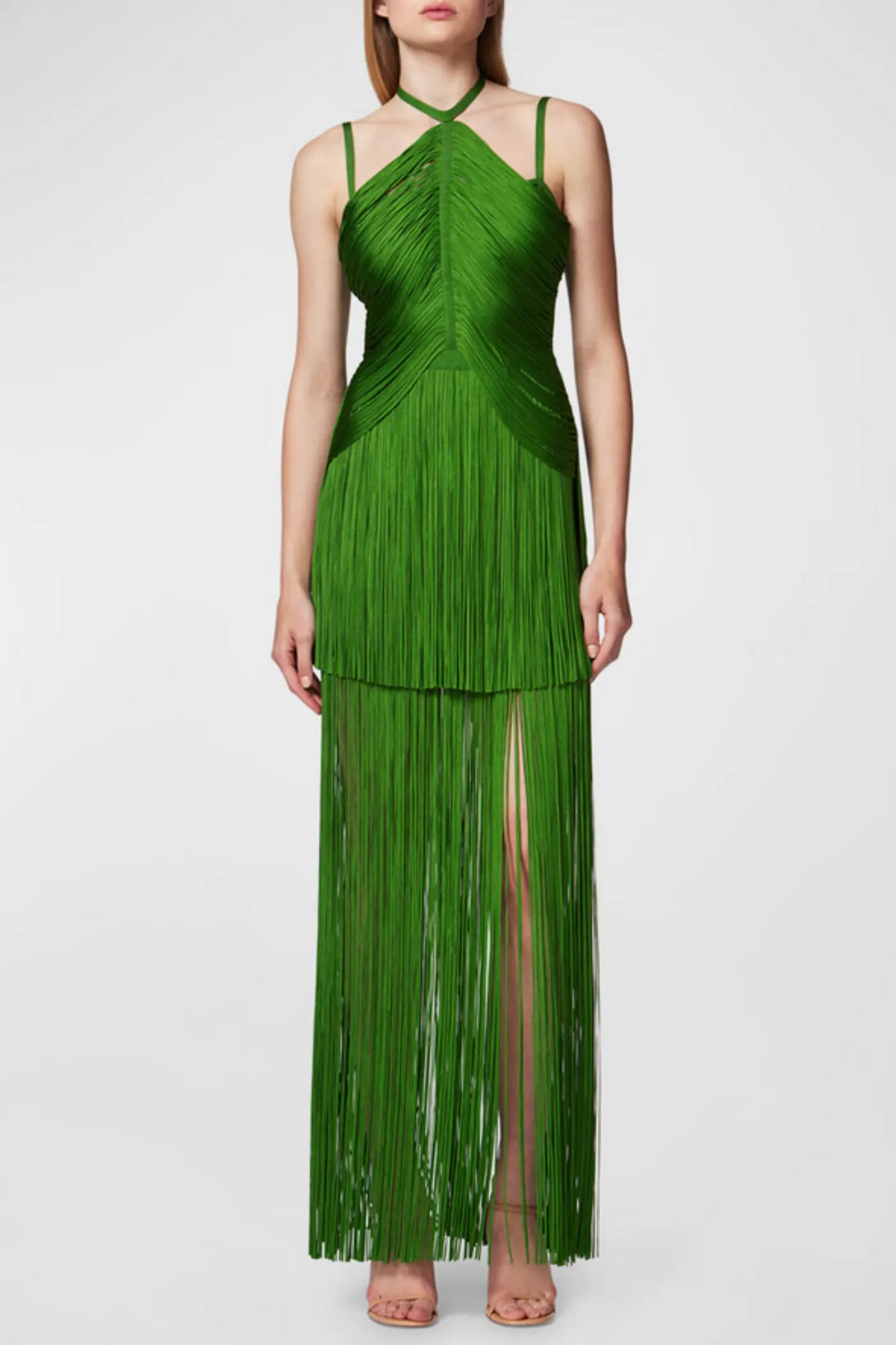 Doly Halter Fringed Maxi Bandage Dress - Green Flowering Girl