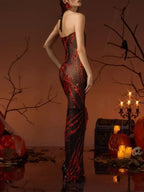 Ovelsa Halterneck Crystal Mesh Maxi Dress Flowering Girl