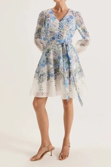 Chelsea Floral print Mini Dress in Ivory Flowering Girl