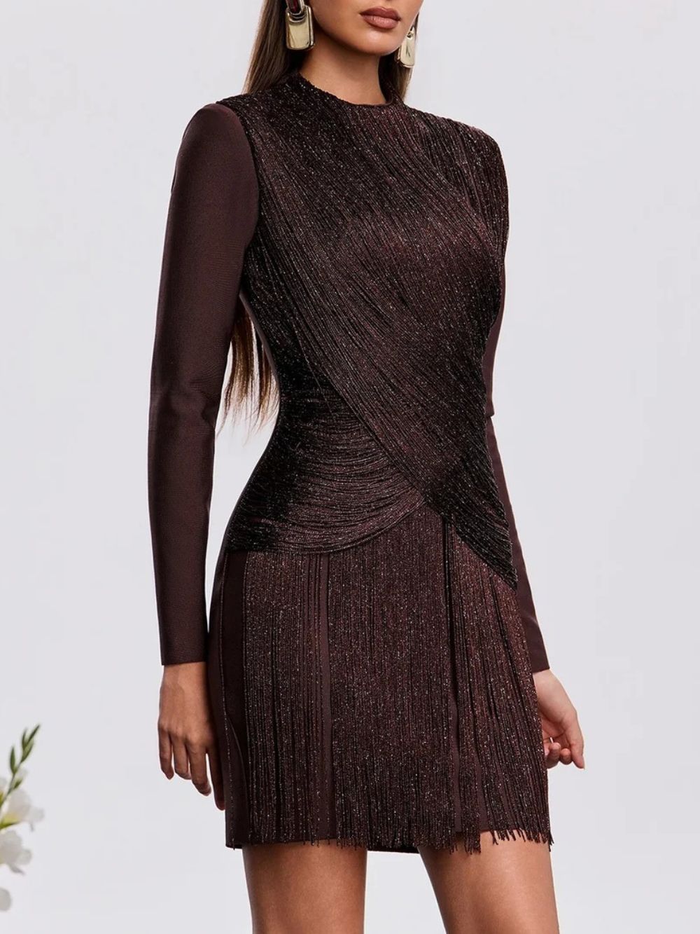 Qavlek Fringe Glitter Mini Dress Flowering Girl