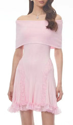 Isabel Pink Off Shoulder Mini Dress With Lace Details Flowering Girl