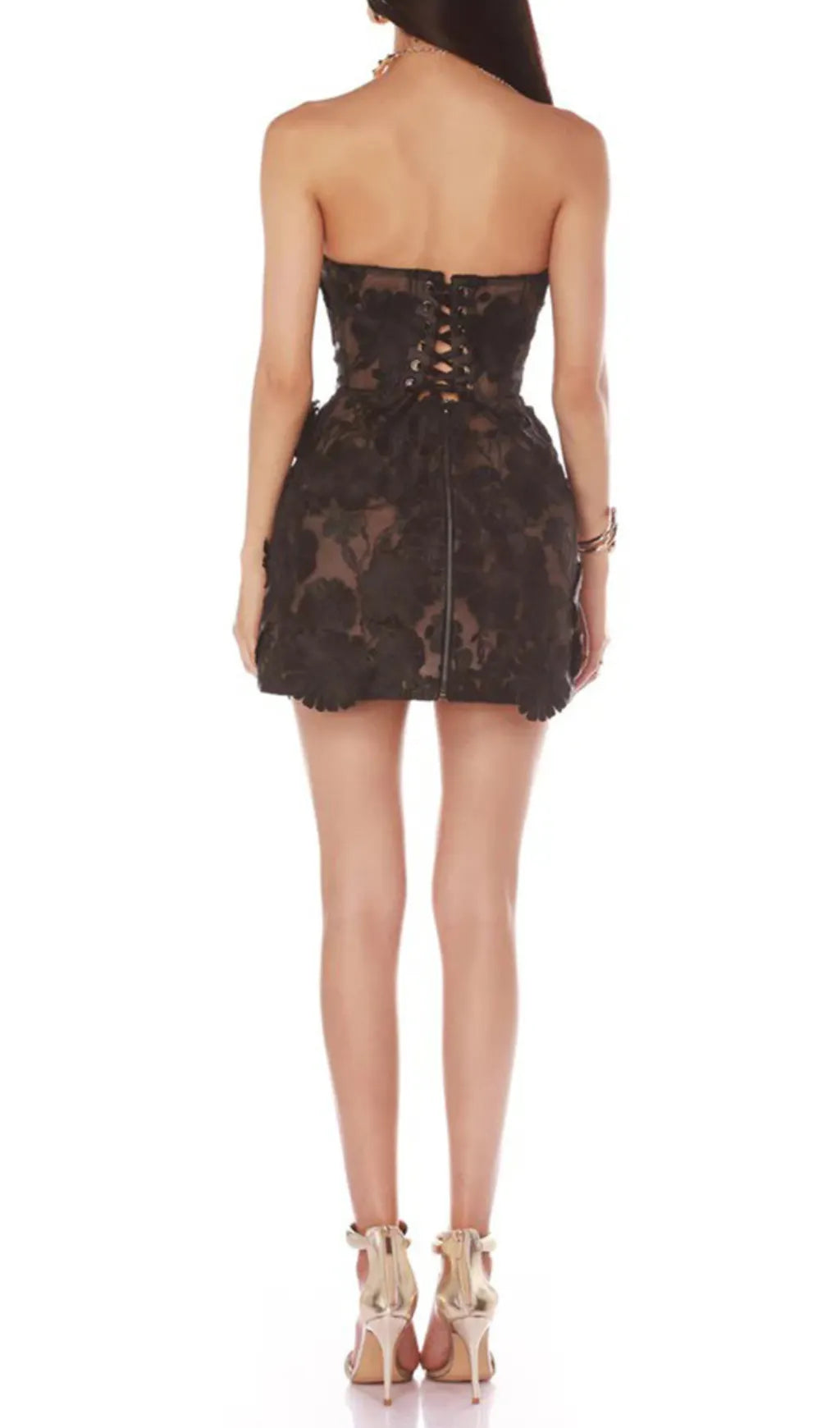 Enya Black Strapless Flower Mini Dress Flowering Girl