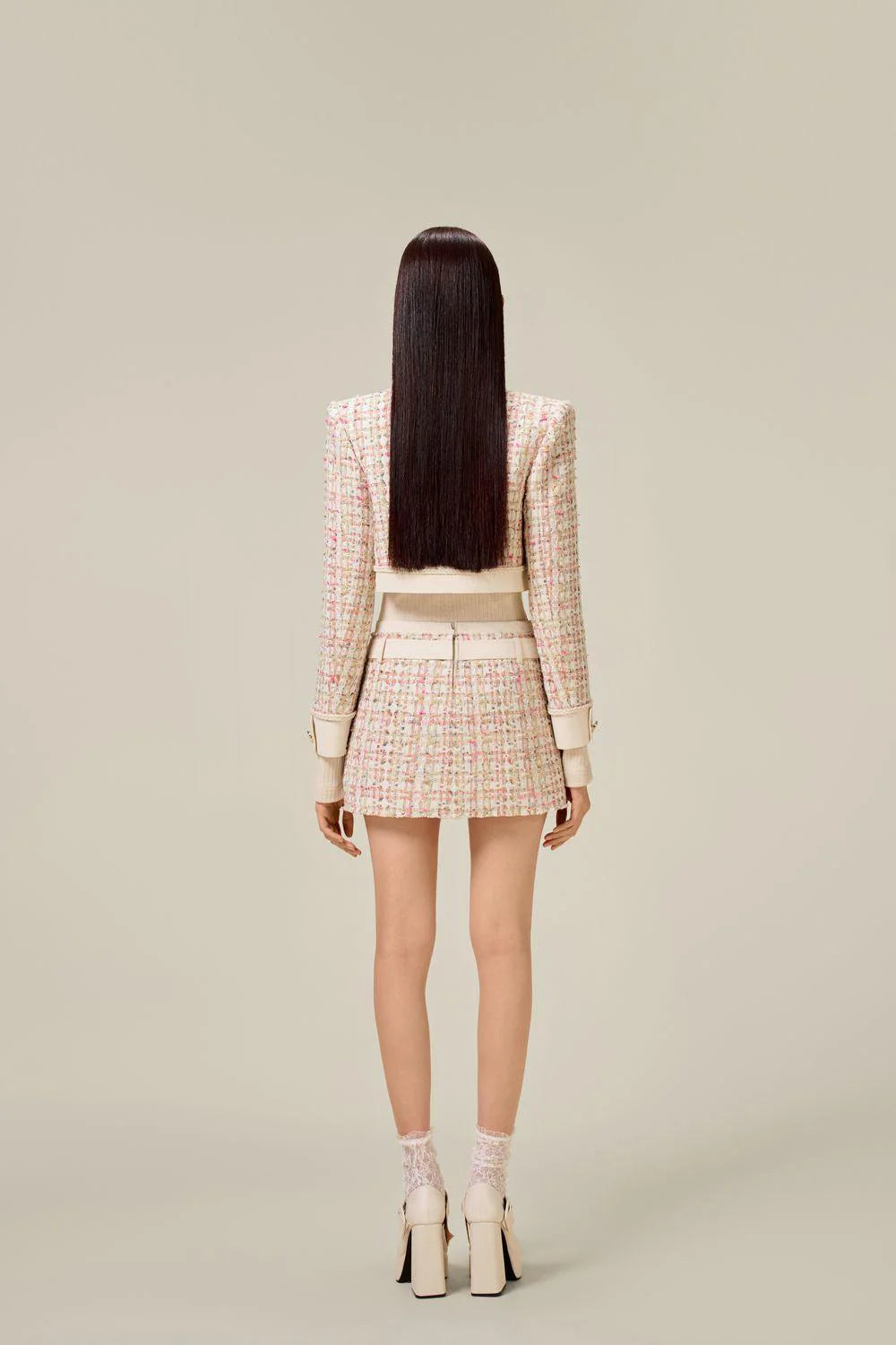 Carlin patchwork Tweed Jacket in pink Flowering Girl