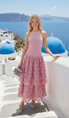 Jonila Pink Halter Flower Midi Dress Flowering Girl