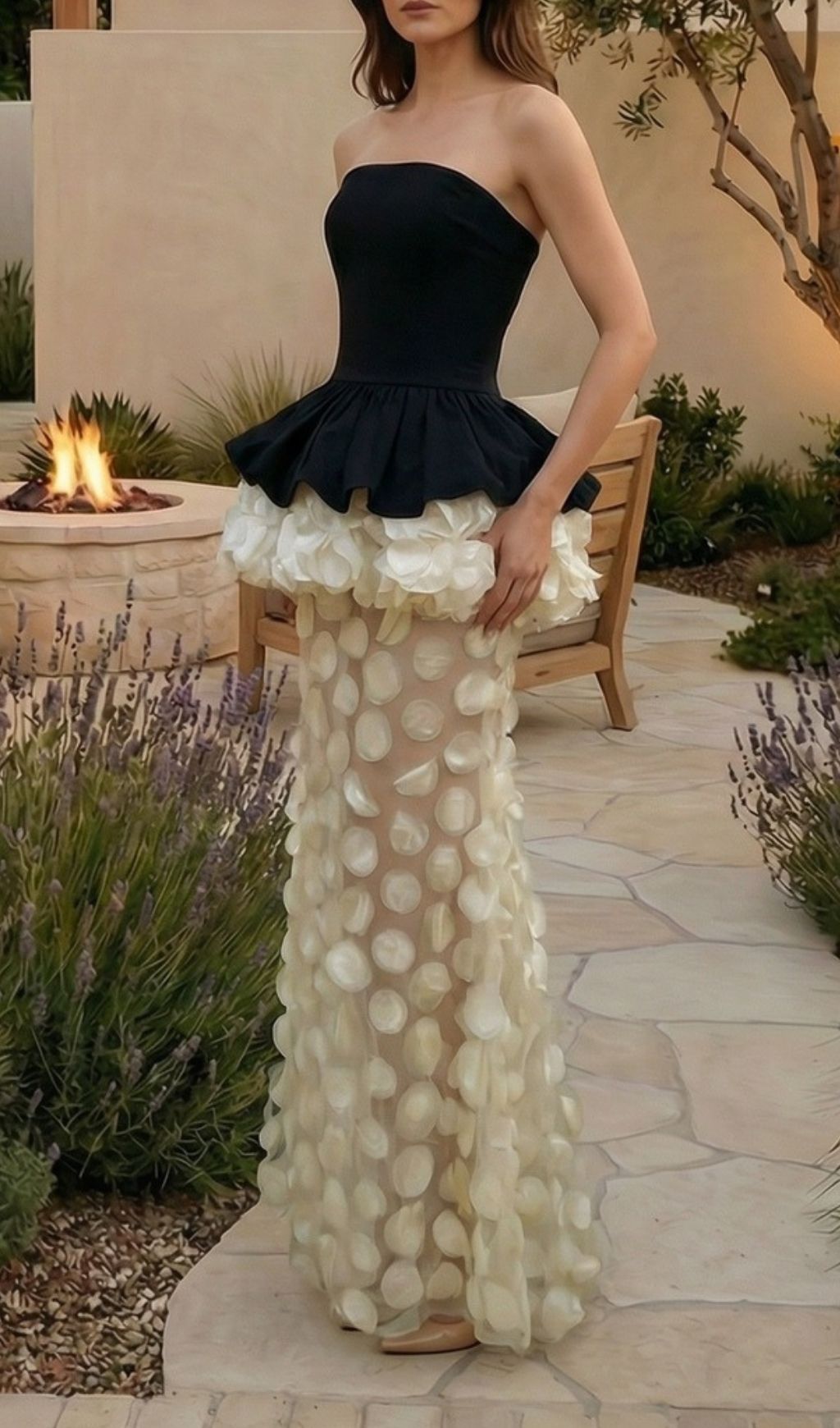 Kaleigh Strapless Petal Maxi Dress Flowering Girl