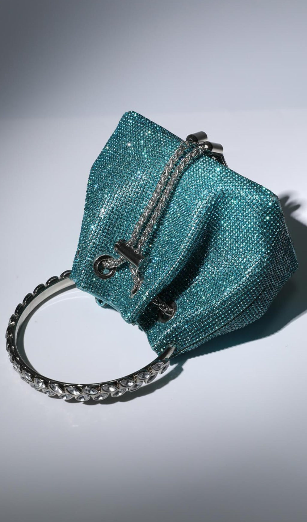 Crystal Embellished Bucket Bag In Blue Flowering Girl