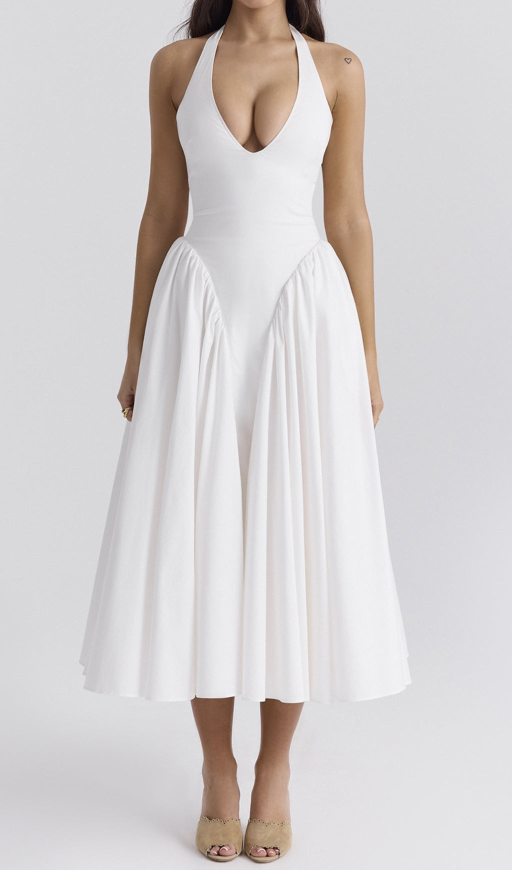Dierdra White Halter Midi Dress Flowering Girl