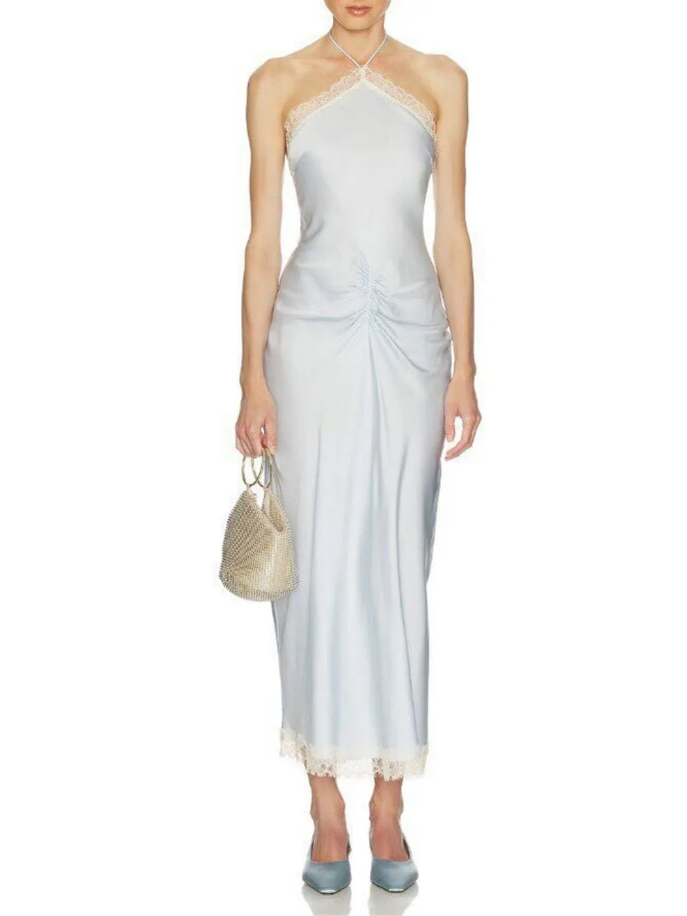 Manda Blue Halter Lace Midi Dress Flowering Girl