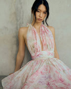 Murray Floral Print Halter Backless Mini Dress - Pink Flowering Girl