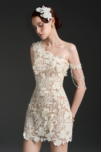 Avalon White One Shoulder Floral Mini Dress Flowering Girl