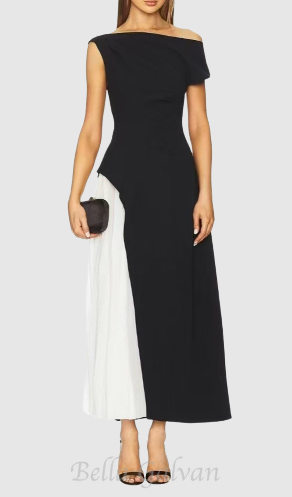 yvette one-shoulder pleated maxi dress in black Flowering Girl