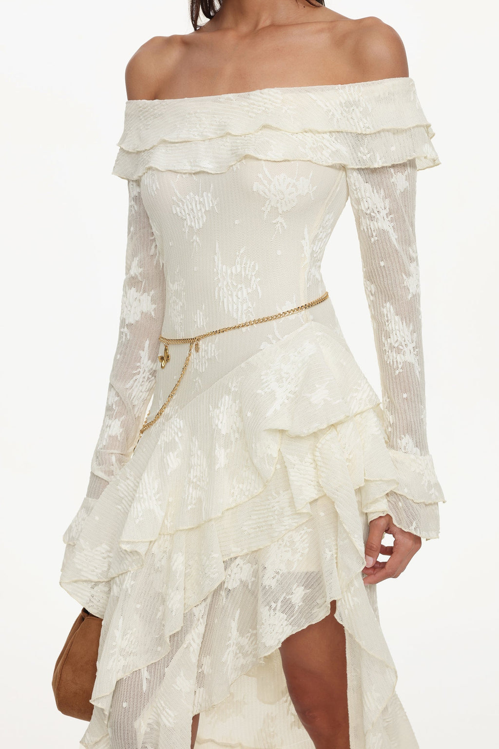 Tahoe One Shoulder Long Sleeve Asymmetric Ruffle Maxi Dress Flowering Girl