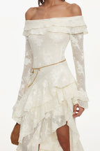 Tahoe One Shoulder Long Sleeve Asymmetric Ruffle Maxi Dress Flowering Girl
