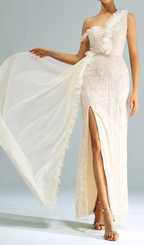 Spaghetti Strap Appliqued Floral Split Maxi Dress Flowering Girl