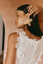 Lace Trim Embroidery Hollow Midi Dress In White Flowering Girl