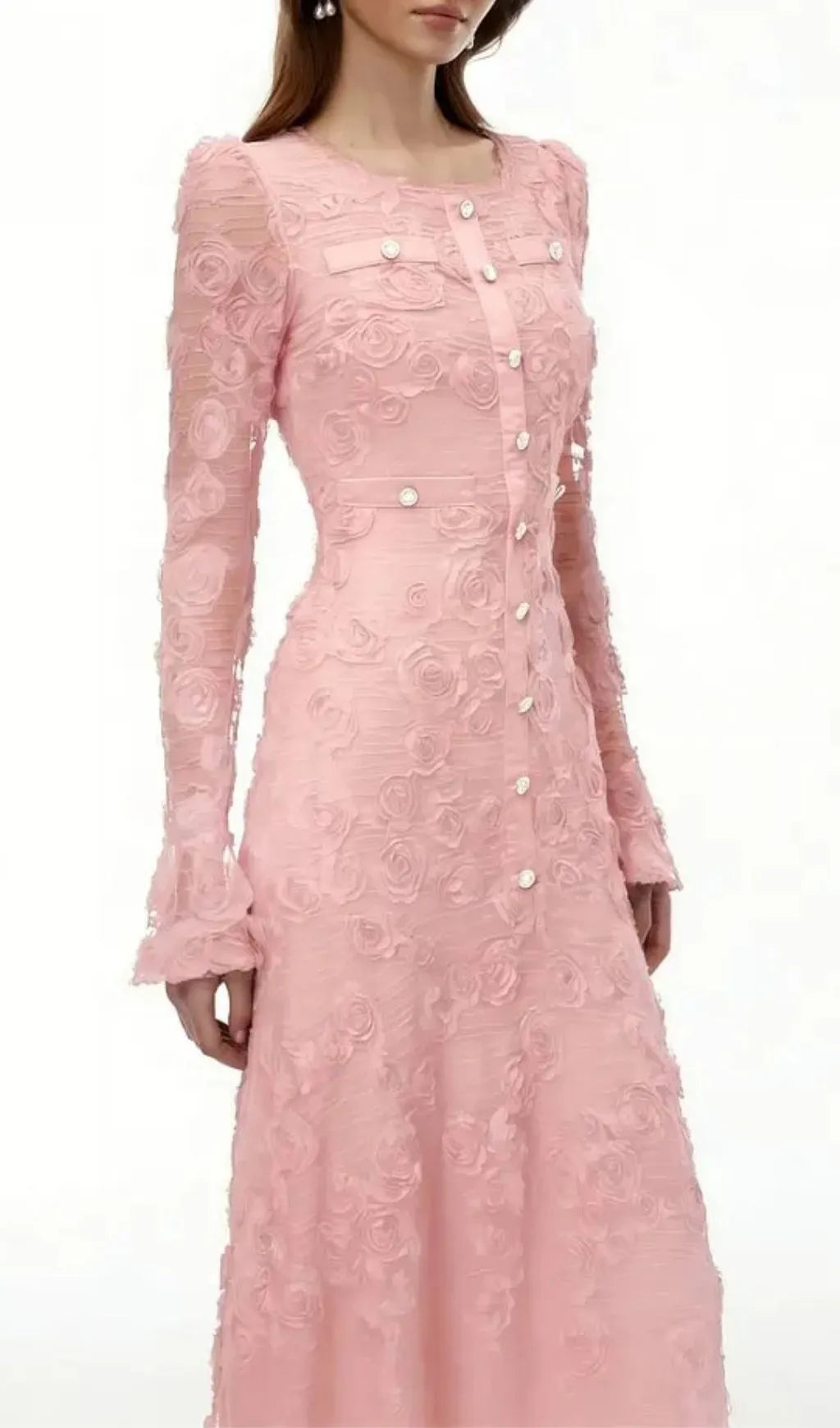 Tracy Pink 3D-Floral Embroidered Lace Maxi Dress Flowering Girl