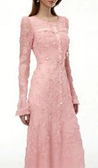 Tracy Pink 3D-Floral Embroidered Lace Maxi Dress Flowering Girl