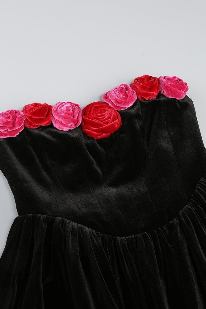 Floral Strapless Velvet Mini Dress Flowering Girl