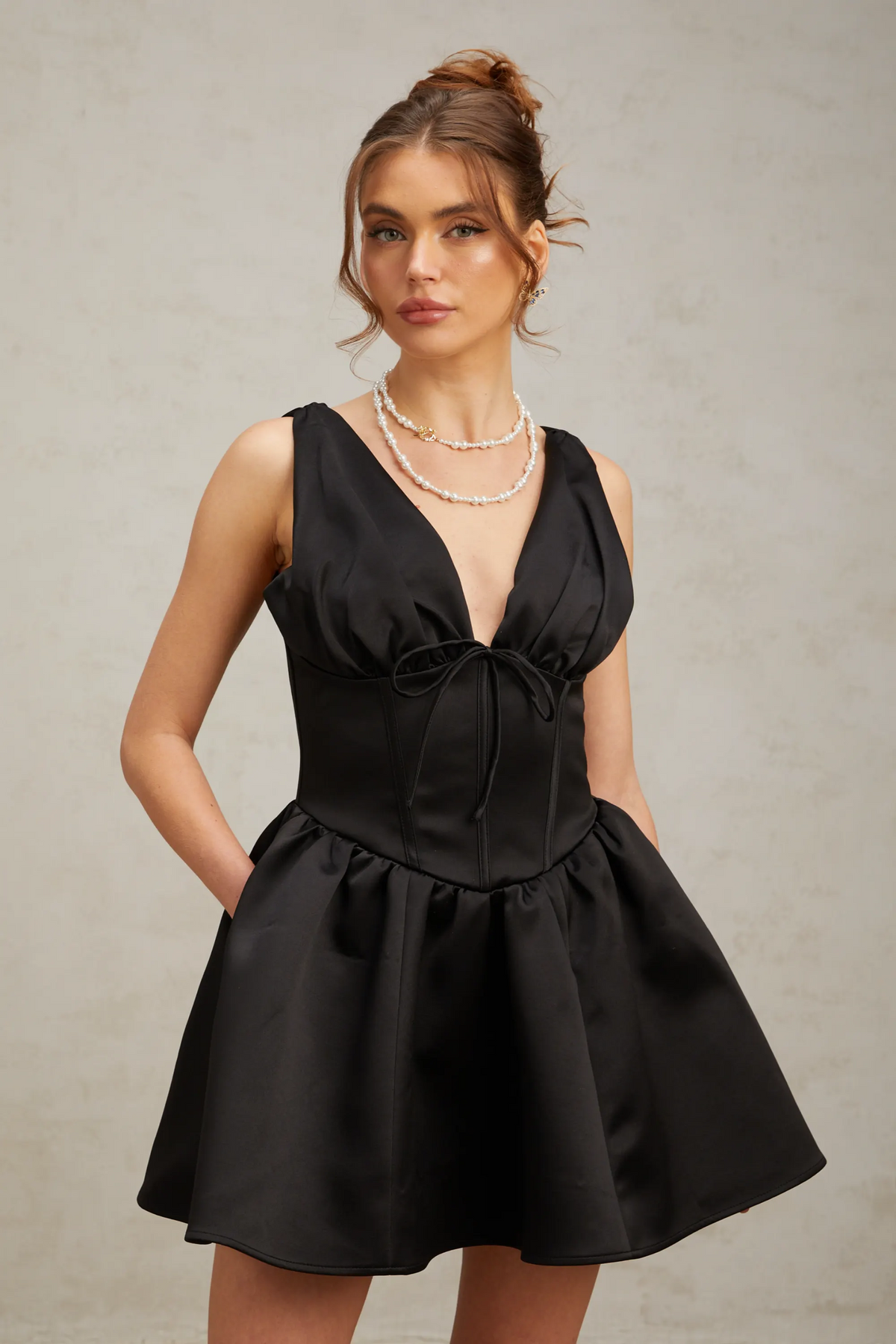 Jeanne black V-neck flared mini dress Flowering Girl