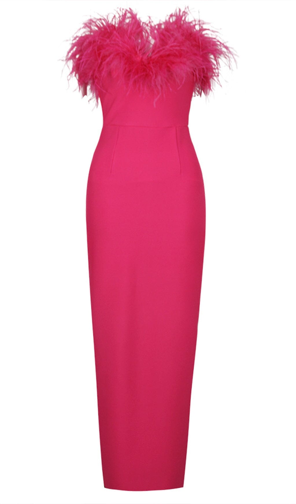 Feather Bodycon Bandage Midi Dress In Hot Pink Flowering Girl