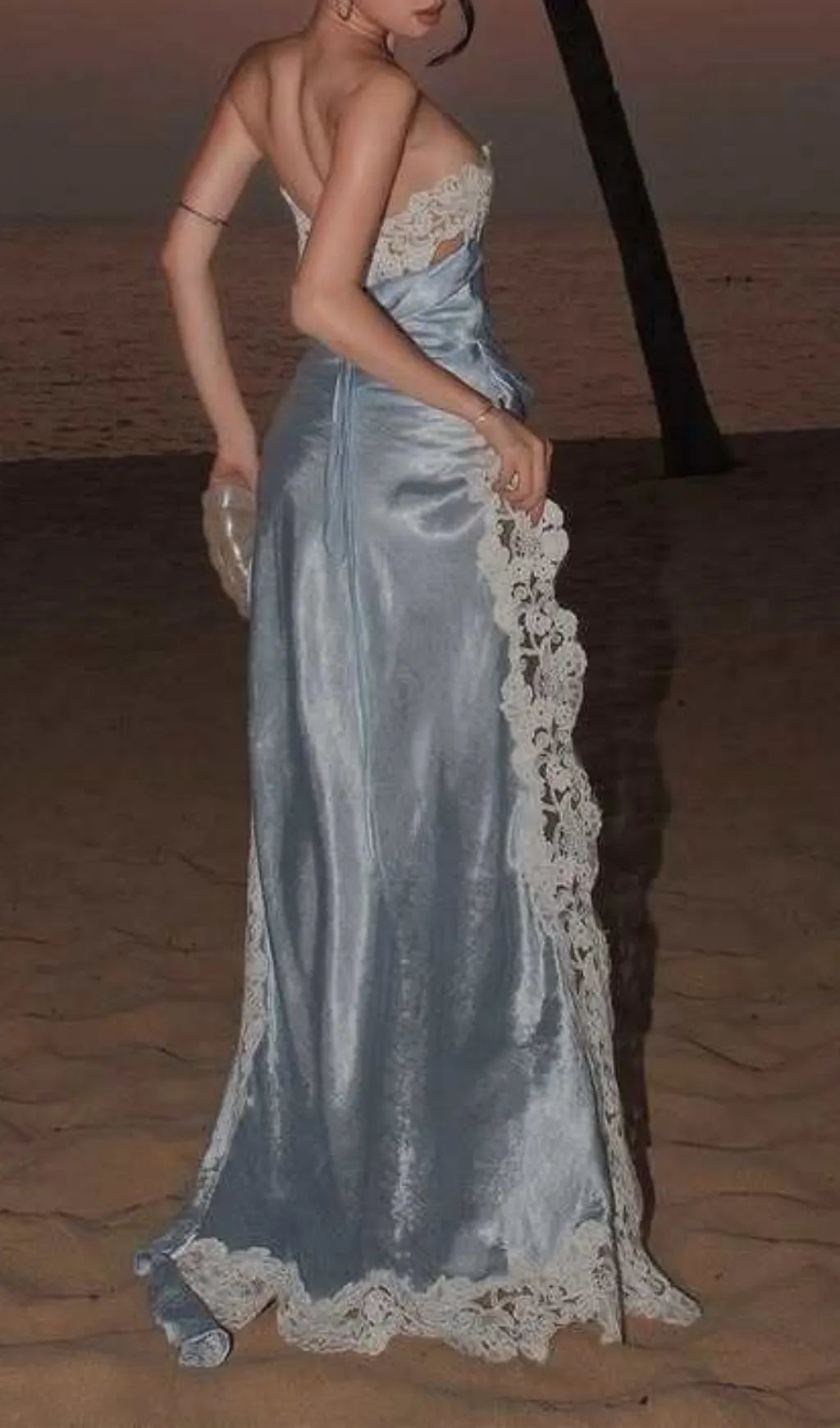 Koume Blue Strapless Lace Maxi Dress Flowering Girl